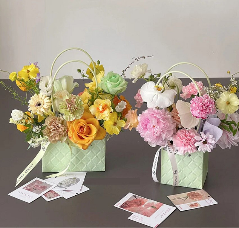 Hordozható virágdoboz nátronpapír praktikus ajándéktáska fogantyúval rózsa csomagoló kézitáska kartontáska esküvői születésnapi parti dekorációhoz