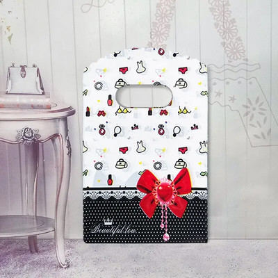 50 ks/balenie Viacvrstvové malé plastové vrecko 9x15cm Butiková darčeková taška s rúčkou Pekné prívesky Náušnice Šperky Mini balenie Tašky