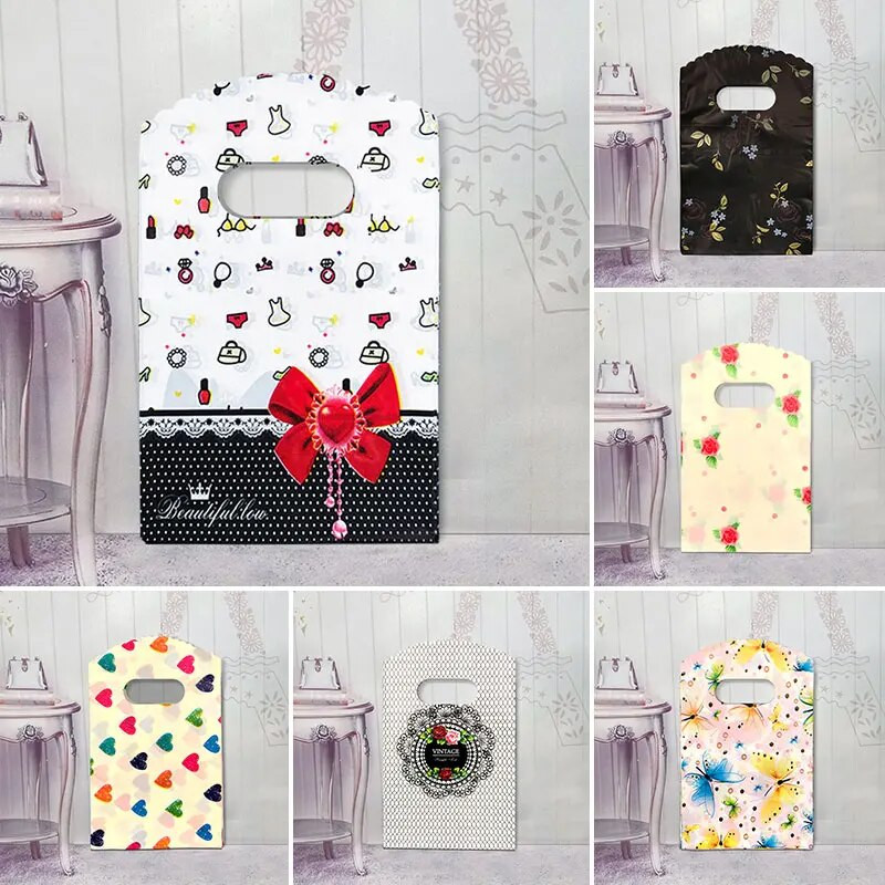 50 ks/balenie Viacvrstvové malé plastové vrecko 9x15cm Butiková darčeková taška s rúčkou Pekné prívesky Náušnice Šperky Mini balenie Tašky