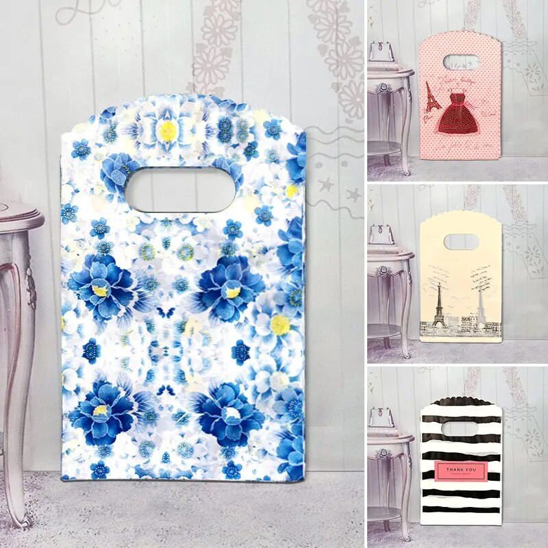 50 ks/balenie Viacvrstvové malé plastové vrecko 9x15cm Butiková darčeková taška s rúčkou Pekné prívesky Náušnice Šperky Mini balenie Tašky