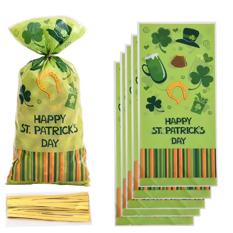 25/50 vnt. Šv. Patriko dovanų maišeliai Saldainiai Sausainiai Maišeliai Kepiniai Pakuotės gėrybės Krepšelis Šv. Patriko vakarėlio dekoravimo reikmenys 2024 m.