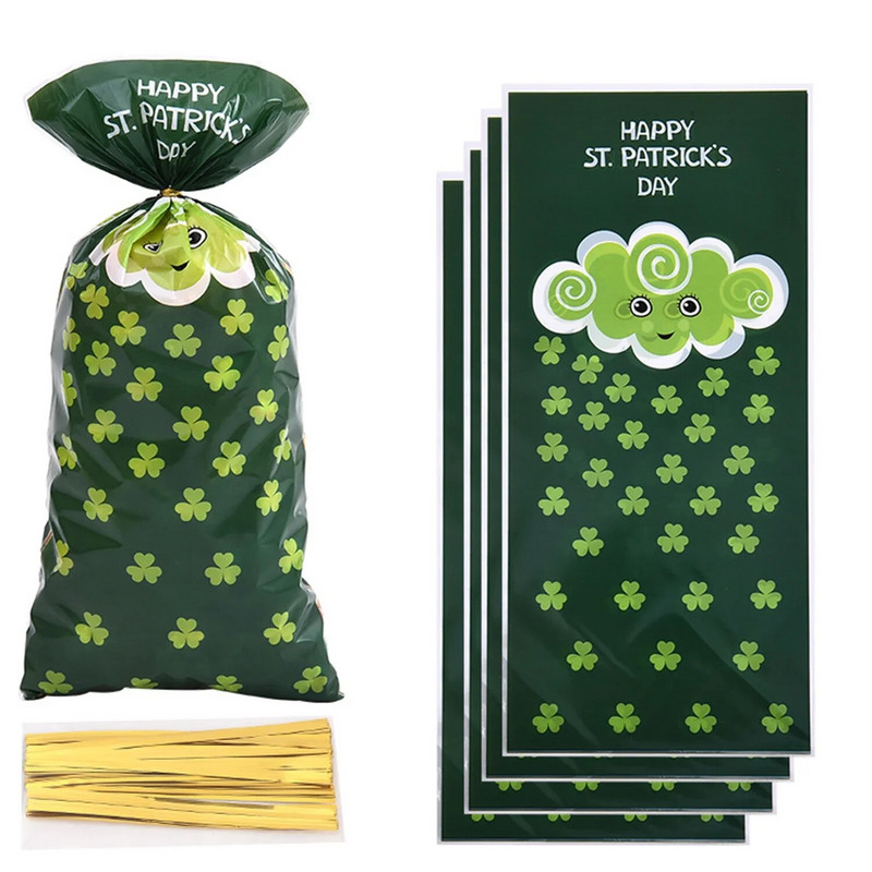 25/50 vnt. Šv. Patriko dovanų maišeliai Saldainiai Sausainiai Maišeliai Kepiniai Pakuotės gėrybės Krepšelis Šv. Patriko vakarėlio dekoravimo reikmenys 2024 m.