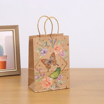 12бр. Крафт хартиени торбички с принт на пеперуди с дръжка Торбичка за подарък от бисквитки, бонбони Сватбена подаръчна чанта Декорация за парти за рожден ден