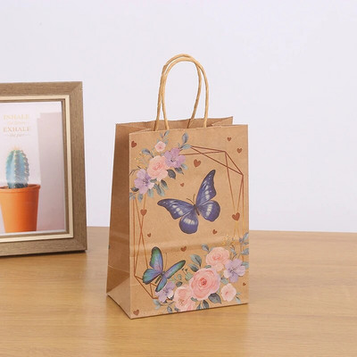 12 komada vrećica od kraft papira s printom leptira s ručkom Poklon vrećica za kolačiće i slatkiše Vrećica za poklone za vjenčanje Baby Shower Dekoracija za rođendansku zabavu