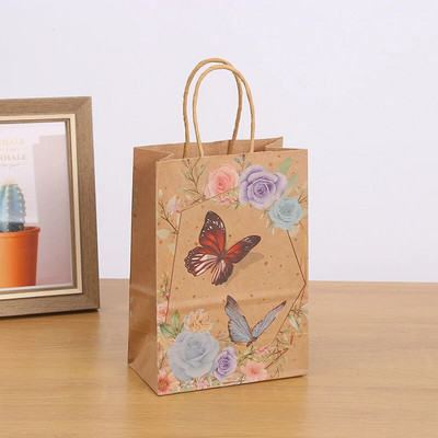 12 komada vrećica od kraft papira s printom leptira s ručkom Poklon vrećica za kolačiće i slatkiše Vrećica za poklone za vjenčanje Baby Shower Dekoracija za rođendansku zabavu