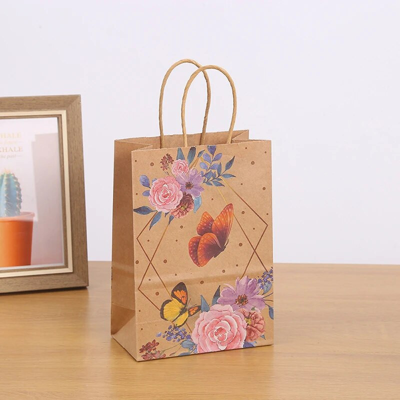 12 komada vrećica od kraft papira s printom leptira s ručkom Poklon vrećica za kolačiće i slatkiše Vrećica za poklone za vjenčanje Baby Shower Dekoracija za rođendansku zabavu