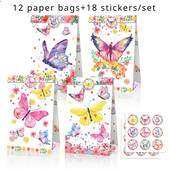 12 DB Butterfly Party Papír Ajándéktáska Candy Bags Kraft Treat Papírtasakok Kid Birthday Baby Shower Party kellékek Dekoráció