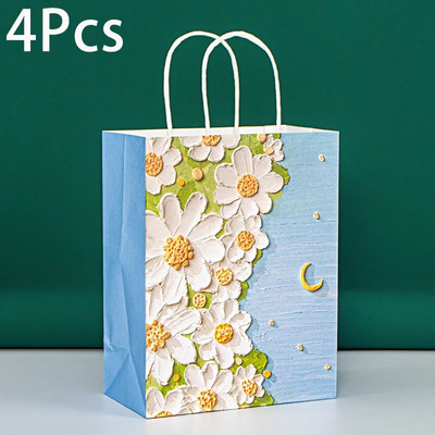 4 ks krásna olejomaľba tote taška prenosná kraft papierová darčeková taška s rukoväťou valentínska svadobná párty darčeková krabička