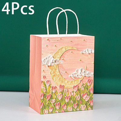 4 ks krásna olejomaľba tote taška prenosná kraft papierová darčeková taška s rukoväťou valentínska svadobná párty darčeková krabička