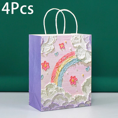 4 ks krásna olejomaľba tote taška prenosná kraft papierová darčeková taška s rukoväťou valentínska svadobná párty darčeková krabička