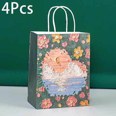 4 ks krásna olejomaľba tote taška prenosná kraft papierová darčeková taška s rukoväťou valentínska svadobná párty darčeková krabička
