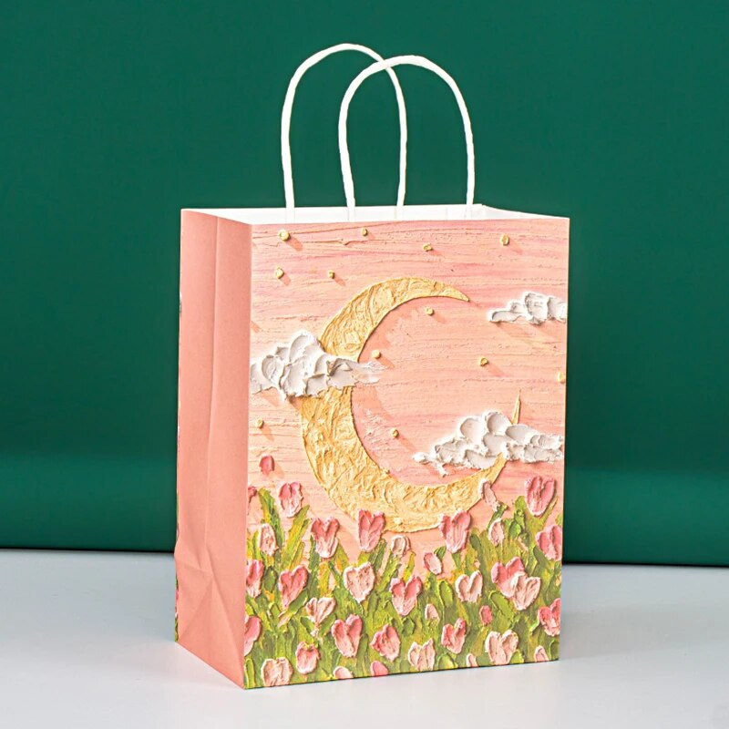 4 ks krásna olejomaľba tote taška prenosná kraft papierová darčeková taška s rukoväťou valentínska svadobná párty darčeková krabička