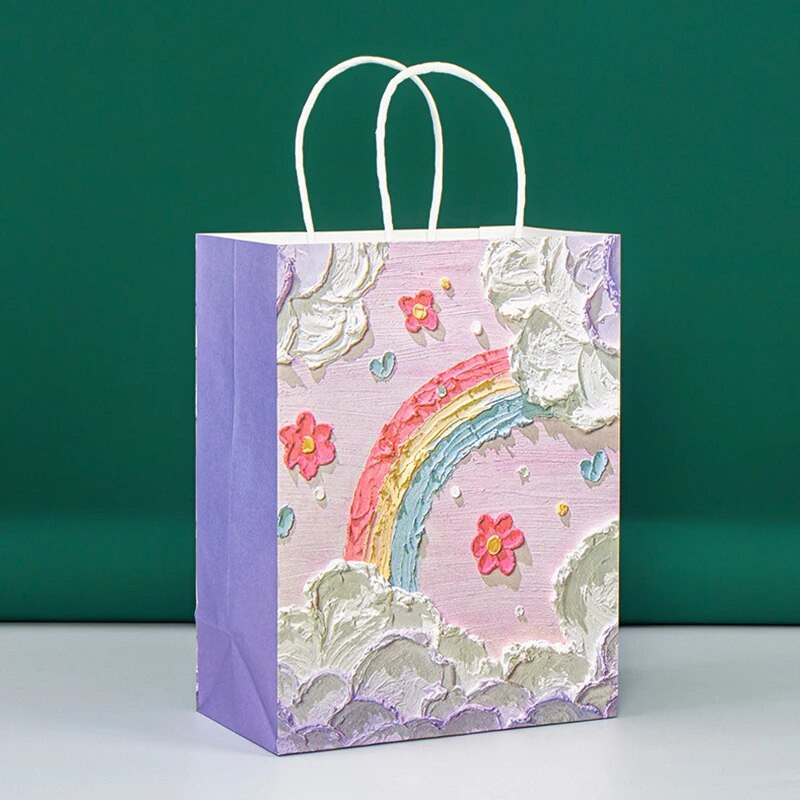 4 ks krásna olejomaľba tote taška prenosná kraft papierová darčeková taška s rukoväťou valentínska svadobná párty darčeková krabička