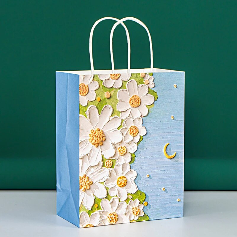 4 ks krásna olejomaľba tote taška prenosná kraft papierová darčeková taška s rukoväťou valentínska svadobná párty darčeková krabička