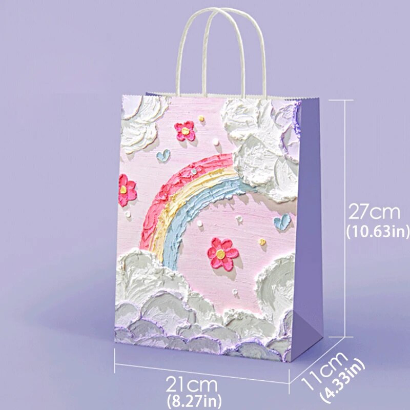 4 ks krásna olejomaľba tote taška prenosná kraft papierová darčeková taška s rukoväťou valentínska svadobná párty darčeková krabička