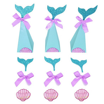 Little Mermaid Party DIY Χάρτινο κουτί Τσάντες Teal Mermaid Box Candy For Baby Shower Wedding Kids Διακόσμηση πάρτι γενεθλίων Κουτί δώρου