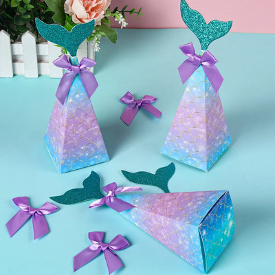 Mermaid Tail Candy Box Συσκευασία χάρτινη τσάντα Popcorn Boxes Παιδικές μπομπονιέρες Γοργόνα Διακοσμήσεις για πάρτι γενεθλίων