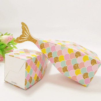 5PCS Кутии за бонбони с опашка на русалка Опаковка за бисквитки Хартиени кутии за детски декорации за парти за рожден ден Русалка Сватбени кутии за бонбони Консумативи