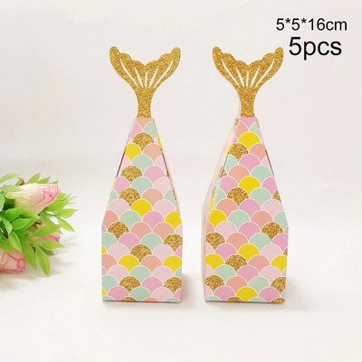 5 vnt. Mermaid Tail saldainių dėžutės Sausainiai Pakavimo Popierinės dėžutės vaikams Gimtadienio vakarėlio dekoras Mermaid Vestuvinių saldainių dėžutės reikmenys