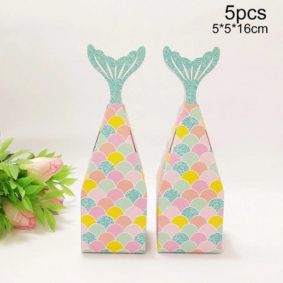 5 vnt. Mermaid Tail saldainių dėžutės Sausainiai Pakavimo Popierinės dėžutės vaikams Gimtadienio vakarėlio dekoras Mermaid Vestuvinių saldainių dėžutės reikmenys
