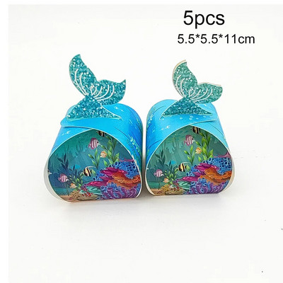 5 vnt. Mermaid Tail saldainių dėžutės Sausainiai Pakavimo Popierinės dėžutės vaikams Gimtadienio vakarėlio dekoras Mermaid Vestuvinių saldainių dėžutės reikmenys