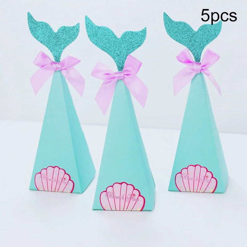 5 vnt. Mermaid Tail saldainių dėžutės Sausainiai Pakavimo Popierinės dėžutės vaikams Gimtadienio vakarėlio dekoras Mermaid Vestuvinių saldainių dėžutės reikmenys