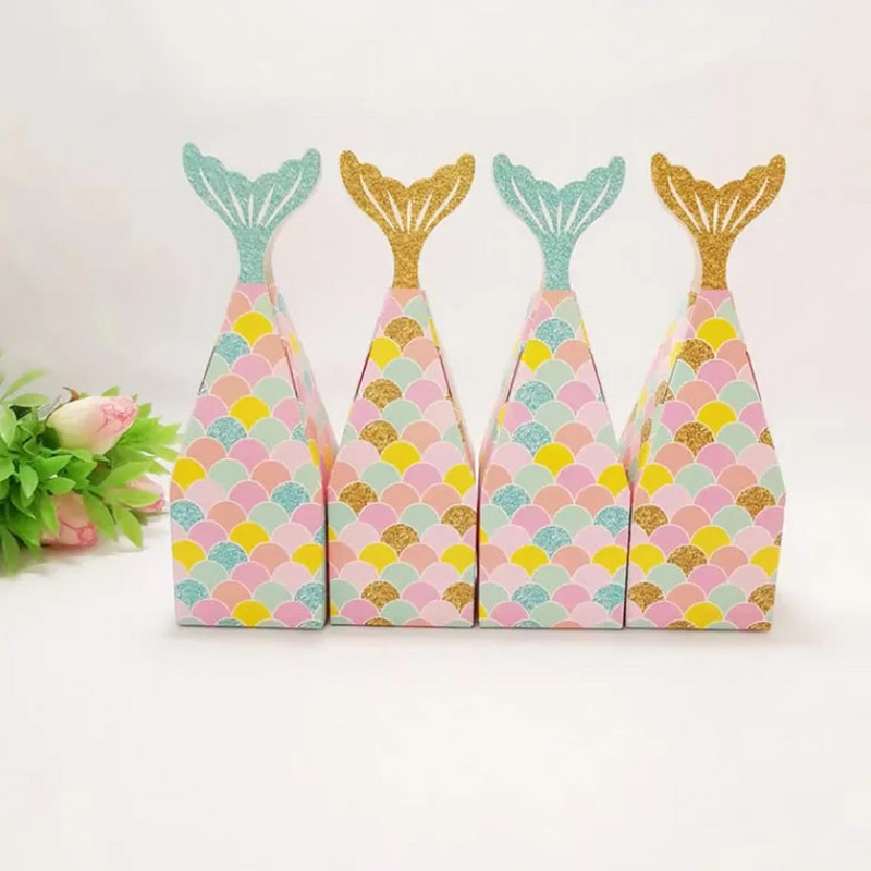 5 vnt. Mermaid Tail saldainių dėžutės Sausainiai Pakavimo Popierinės dėžutės vaikams Gimtadienio vakarėlio dekoras Mermaid Vestuvinių saldainių dėžutės reikmenys