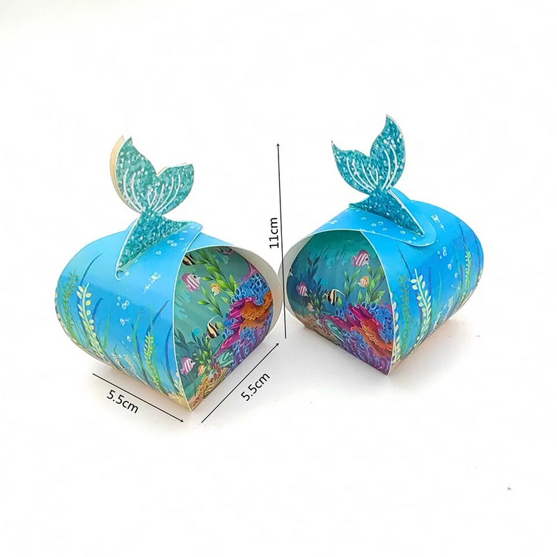 5 vnt. Mermaid Tail saldainių dėžutės Sausainiai Pakavimo Popierinės dėžutės vaikams Gimtadienio vakarėlio dekoras Mermaid Vestuvinių saldainių dėžutės reikmenys
