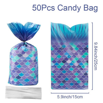 Undinėlės uodegos saldainių dovanų pakavimo maišeliai Mažosios undinėlės gimtadienio vakarėlio dekoras Vaikams Mergaitėms Kūdikiams Dušo sausainių maišelis Vestuvių reikmenys