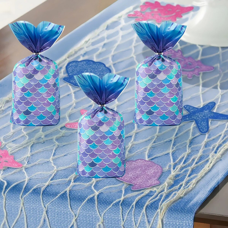 Undinėlės uodegos saldainių dovanų pakavimo maišeliai Mažosios undinėlės gimtadienio vakarėlio dekoras Vaikams Mergaitėms Kūdikiams Dušo sausainių maišelis Vestuvių reikmenys