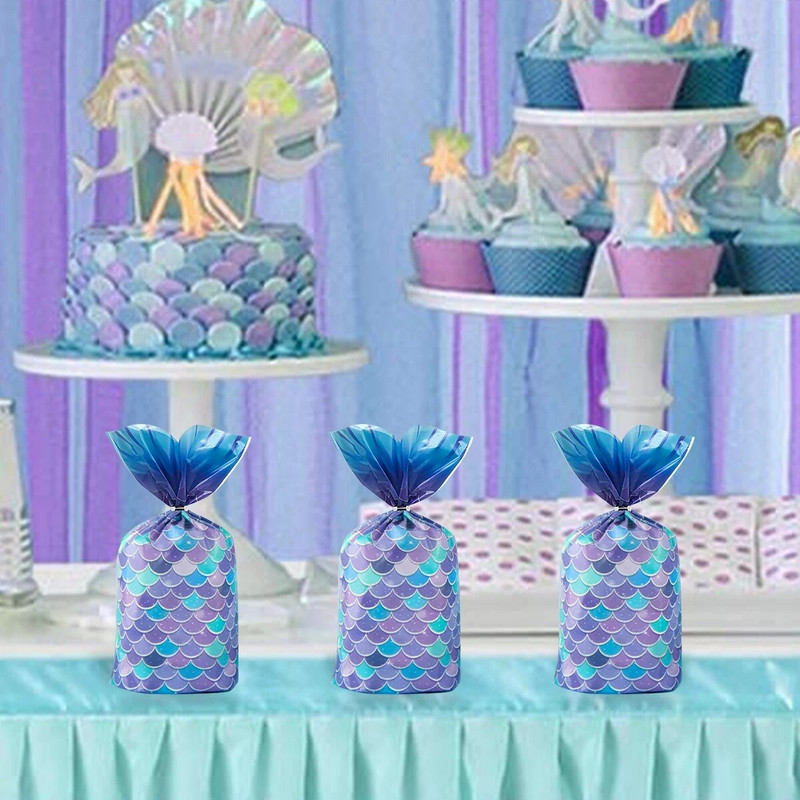 Undinėlės uodegos saldainių dovanų pakavimo maišeliai Mažosios undinėlės gimtadienio vakarėlio dekoras Vaikams Mergaitėms Kūdikiams Dušo sausainių maišelis Vestuvių reikmenys