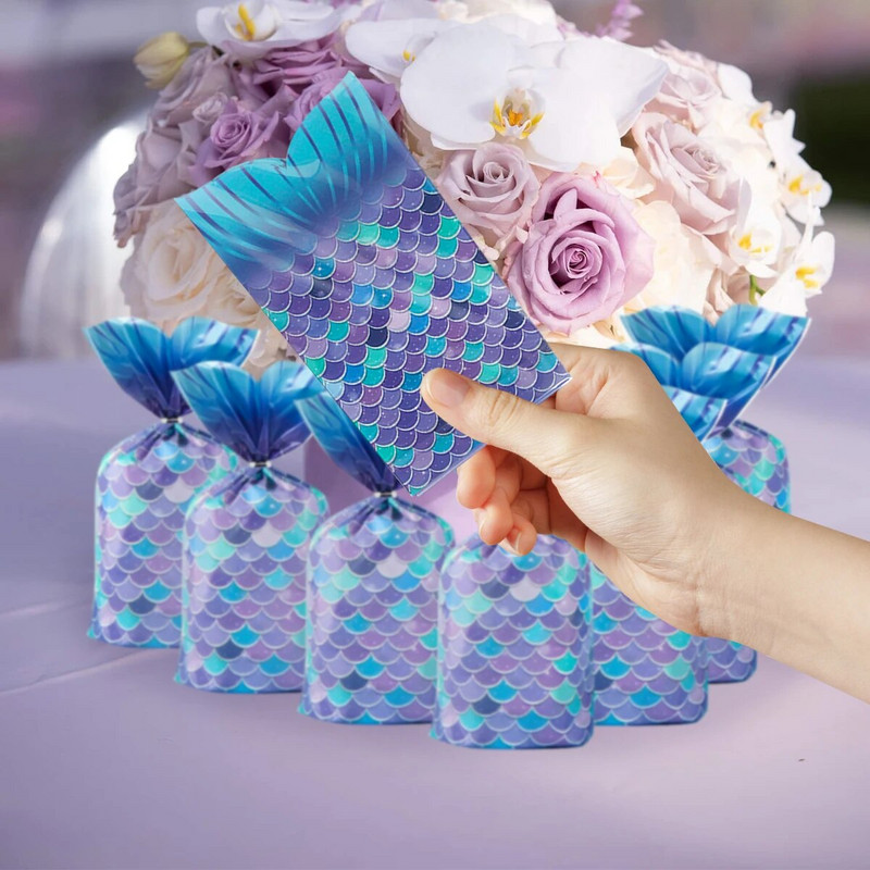 Undinėlės uodegos saldainių dovanų pakavimo maišeliai Mažosios undinėlės gimtadienio vakarėlio dekoras Vaikams Mergaitėms Kūdikiams Dušo sausainių maišelis Vestuvių reikmenys