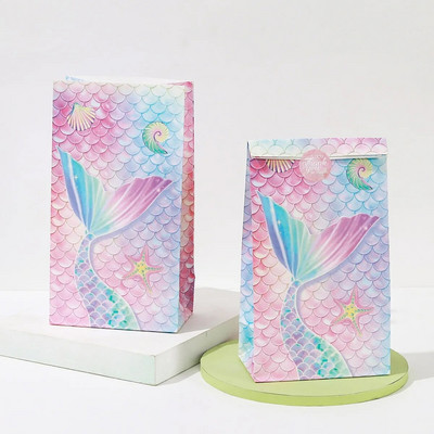 10 db Mermaid Sea Theme Party Mermaid Candy Papírtáska Cukorka Snack Csomagolótáska Lány Születésnapi Party Ajándék szívesség Táska kellékek