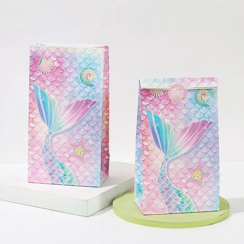 10 db Mermaid Sea Theme Party Mermaid Candy Papírtáska Cukorka Snack Csomagolótáska Lány Születésnapi Party Ajándék szívesség Táska kellékek