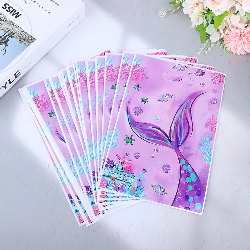 10/50 gab. Nāriņas plastmasas gardumu maisiņi Mermaid Tail Candy dāvanu maisiņi nāriņai, jūras tematiskā ballīte, dekors Baby Shower Favor