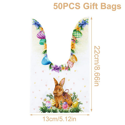 50 vnt. Velykų triušio ausų maišelis, sausainis, saldainių dovanų plastikinio maišelio maišelis, kepimo pakuotė sausainiams Velykų papuošimas 2024 m. Velykų dovana