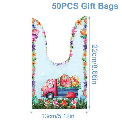 50 vnt. Velykų triušio ausų maišelis, sausainis, saldainių dovanų plastikinio maišelio maišelis, kepimo pakuotė sausainiams Velykų papuošimas 2024 m. Velykų dovana