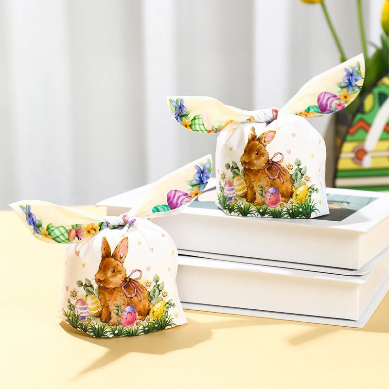 50 vnt. Velykų triušio ausų maišelis, sausainis, saldainių dovanų plastikinio maišelio maišelis, kepimo pakuotė sausainiams Velykų papuošimas 2024 m. Velykų dovana