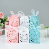 10/20 ks ružovo-modrých sloníc na cukríky, laserom rezané duté darčekové krabičky so stuhou, narodeninová oslava, odhalenie pohlavia, potreby