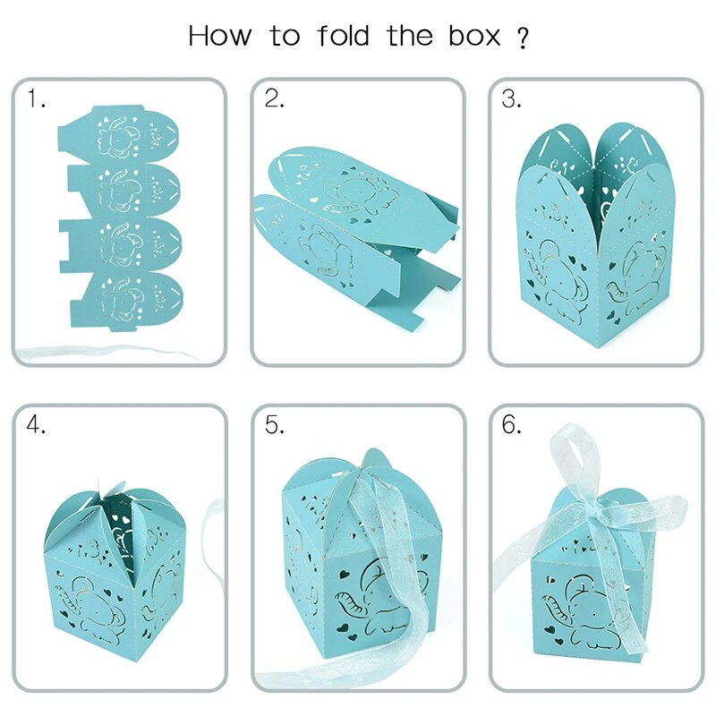 10/20 ks ružovo-modrých sloníc na cukríky, laserom rezané duté darčekové krabičky so stuhou, narodeninová oslava, odhalenie pohlavia, potreby