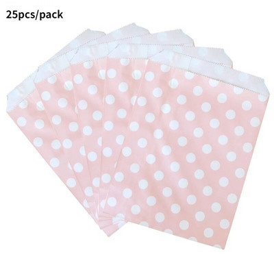 25Goodie Krepšiai Aukštos kokybės vakarėlių popierinis maišelis Polka Dot dryžuotas popierinis rankdarbių krepšys Kepyklų krepšys Dovanų krepšys Vestuvių Goodie maišelis popieriniai maišeliai