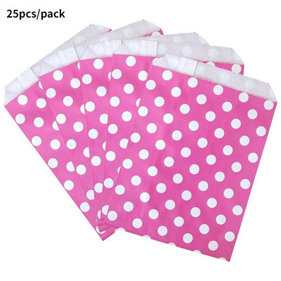 25Goodie Krepšiai Aukštos kokybės vakarėlių popierinis maišelis Polka Dot dryžuotas popierinis rankdarbių krepšys Kepyklų krepšys Dovanų krepšys Vestuvių Goodie maišelis popieriniai maišeliai