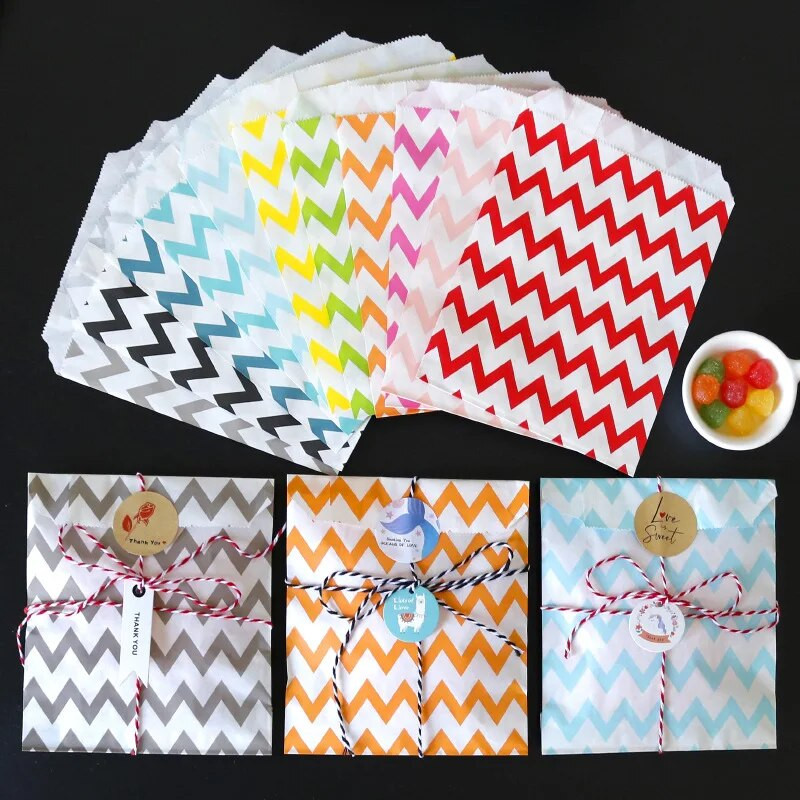 25Goodie Krepšiai Aukštos kokybės vakarėlių popierinis maišelis Polka Dot dryžuotas popierinis rankdarbių krepšys Kepyklų krepšys Dovanų krepšys Vestuvių Goodie maišelis popieriniai maišeliai