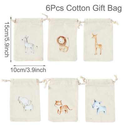 6 vnt. Gyvūnų vienaragių dinozaurų medvilniniai dovanų maišeliai Gimtadienio vakarėlio dekoravimui Vaikų vestuvių vakarėliui palankus kūdikių dušas Medvilninis lininis dovanų maišelis