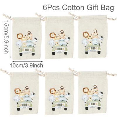 6 vnt. Gyvūnų vienaragių dinozaurų medvilniniai dovanų maišeliai Gimtadienio vakarėlio dekoravimui Vaikų vestuvių vakarėliui palankus kūdikių dušas Medvilninis lininis dovanų maišelis