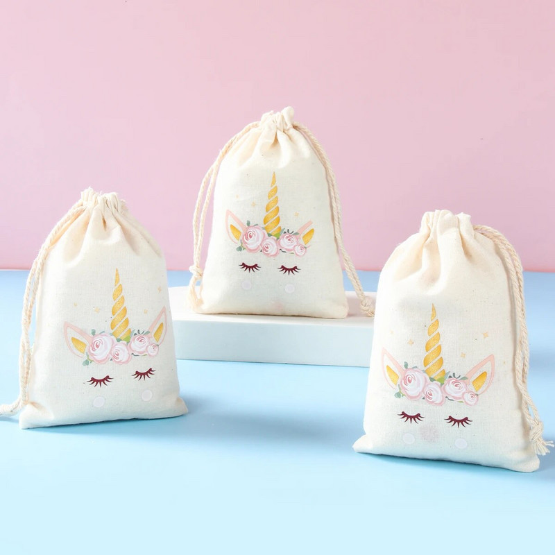 6 vnt. Gyvūnų vienaragių dinozaurų medvilniniai dovanų maišeliai Gimtadienio vakarėlio dekoravimui Vaikų vestuvių vakarėliui palankus kūdikių dušas Medvilninis lininis dovanų maišelis