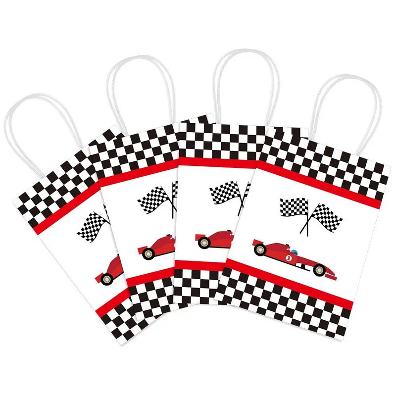 4 db Party Favor táska versenyautókhoz Születésnapi parti kellékek Ajándék Goody Treat édességtáskák Versenyautó témájú születésnapi dekorációk