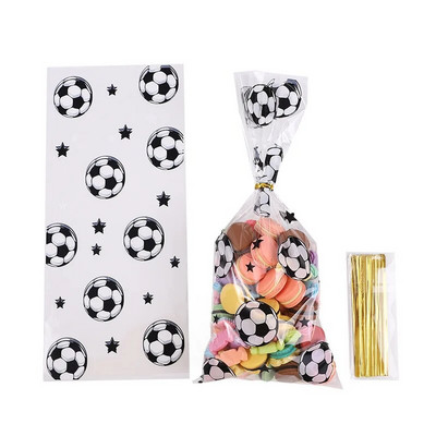 Futbolo dovanų maišeliai saldumynų maišeliai Plastikiniai sausainių maišeliai svečiams gimtadienio dovanoms. Futbolo teminių vakarėlių krepšelis su susuktais kaklaraiščiais