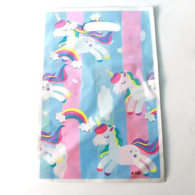 10 tk/partii Ükssarviku peokotid lastele sünnipäevakaunistuseks Ükssarviku flamingo kinkekotid Plastikust käepidemetega pulmapeokott