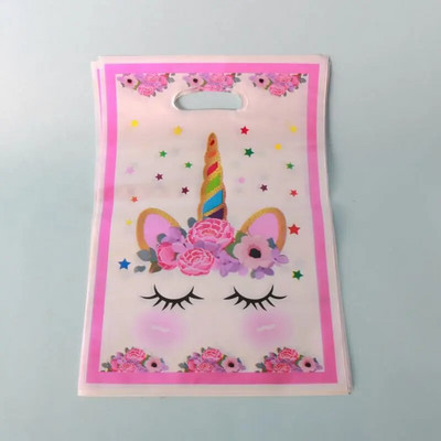 10 tk/partii Ükssarviku peokotid lastele sünnipäevakaunistuseks Ükssarviku flamingo kinkekotid Plastikust käepidemetega pulmapeokott